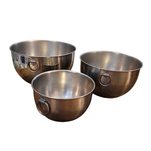 Vtg 1968 Revere Ware Mixing Bowls Nesting Stainless Steel Ring Handles Set of 3 - Picture 1 of 9